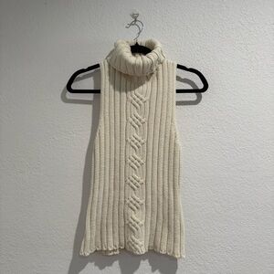 Vintage Cream Sleeveless Knitted Turtleneck Sweater